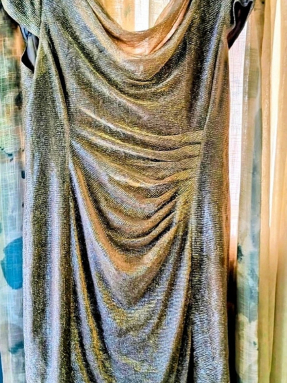 Tahari Draped Metallic Midi Dress Size 16 Like New
